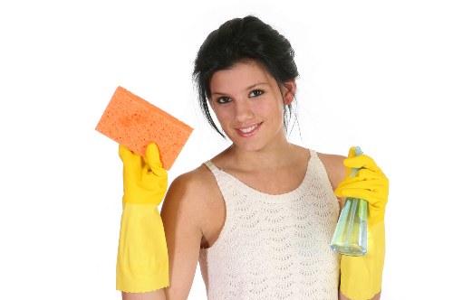 Domestic cleaner working in a managed apartment building in SW1